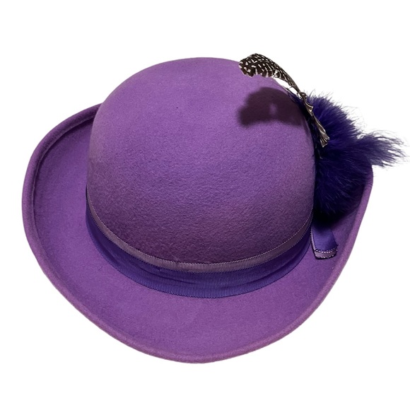Vintage Purple Wool Hat with Feathers Geo. W. Bollman & Co Doeskin Felt - Picture 2 of 12